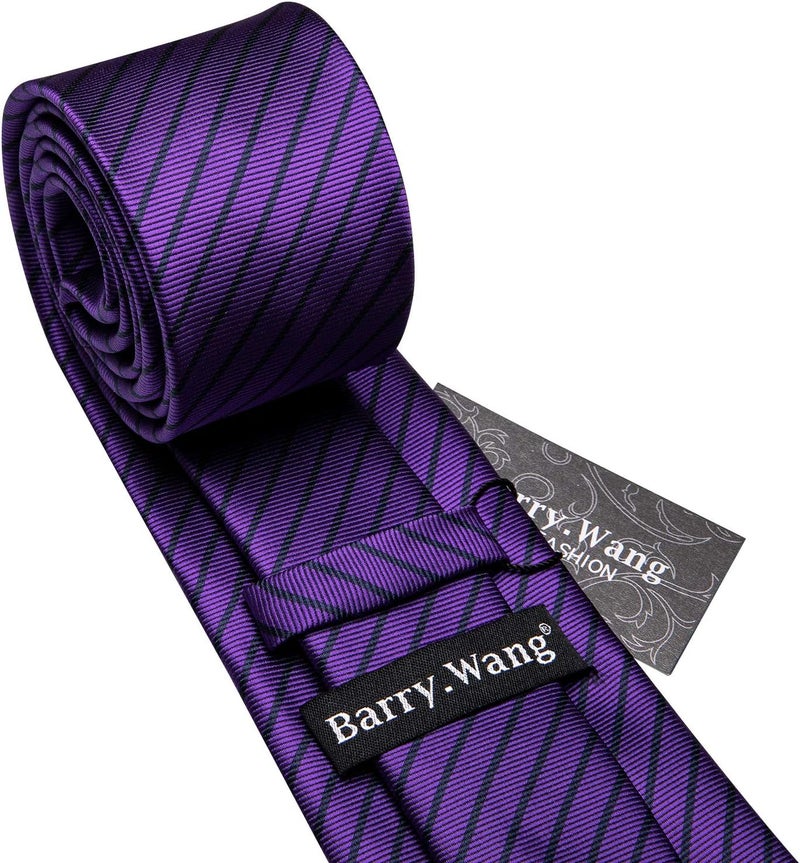 Barry.Wang Store Tie Sets for Men Silk Stripe Necktie Woven Checkered Handkerchief Cufflinks Formal Business Wedding - Image 5